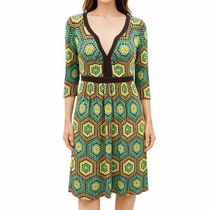 Milly of New York Dress Womens Size‎ Small Geometric Print V-Neck Boho Chic